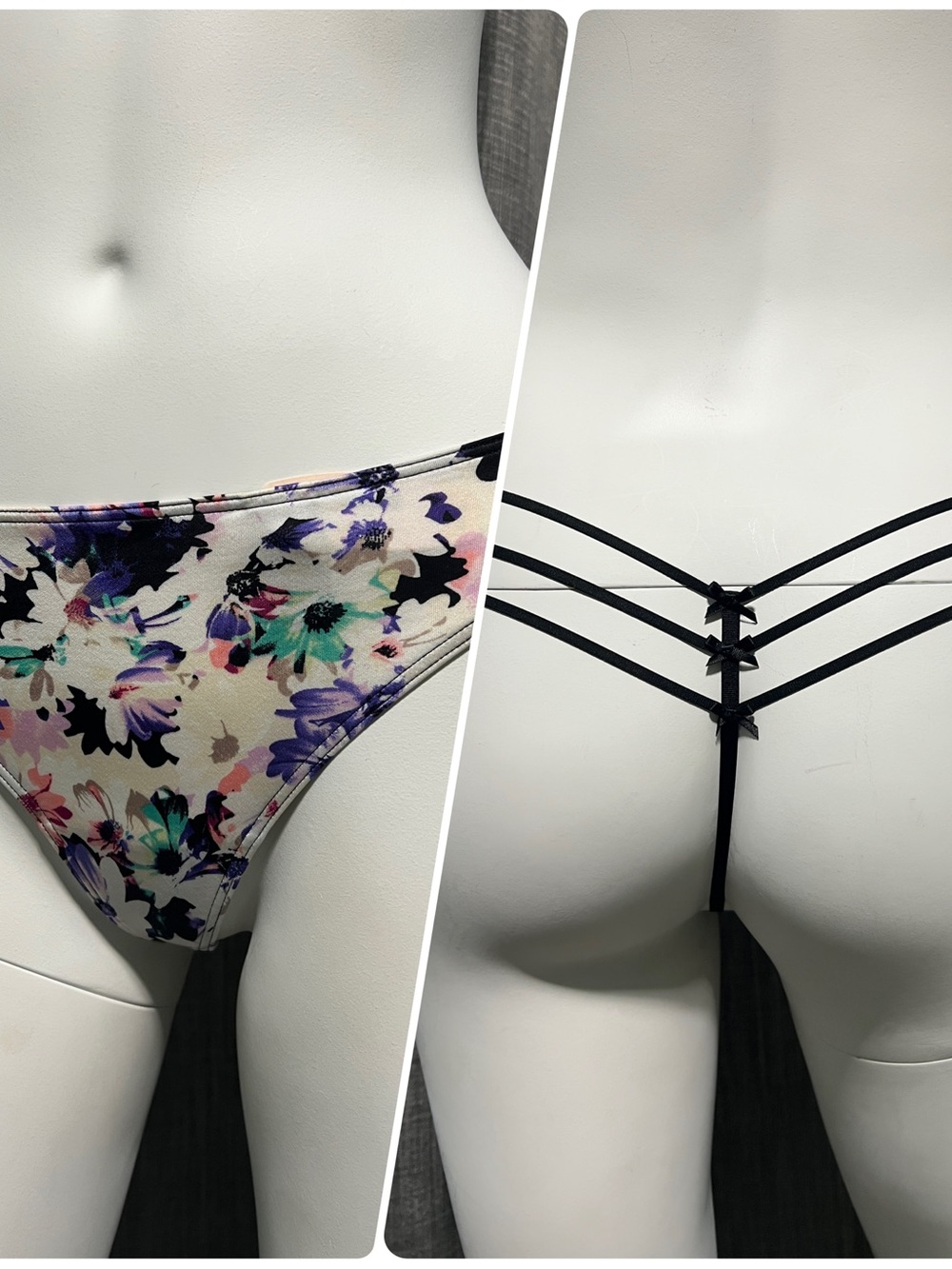 Victoria’s Secret Very Sexy Floral Print V String Strappy Panty Small NWT